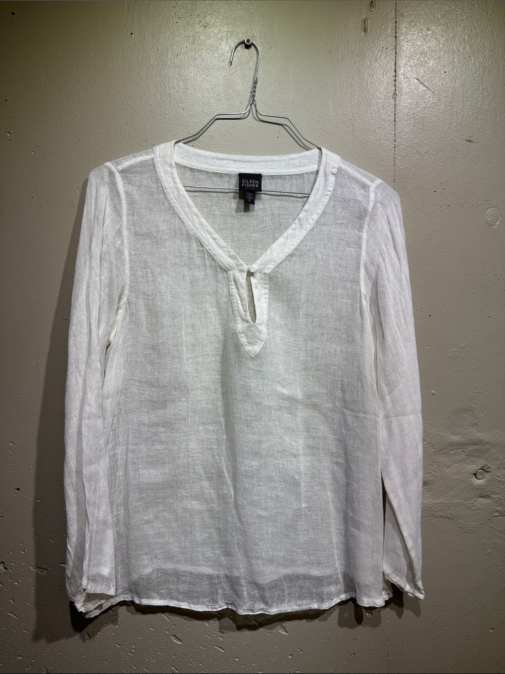 Eileen Fisher Cream Linen Split V-Neck Blouse